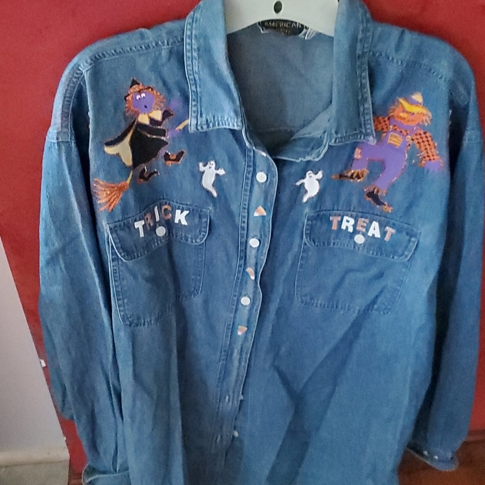 Trick or treat jean shirt